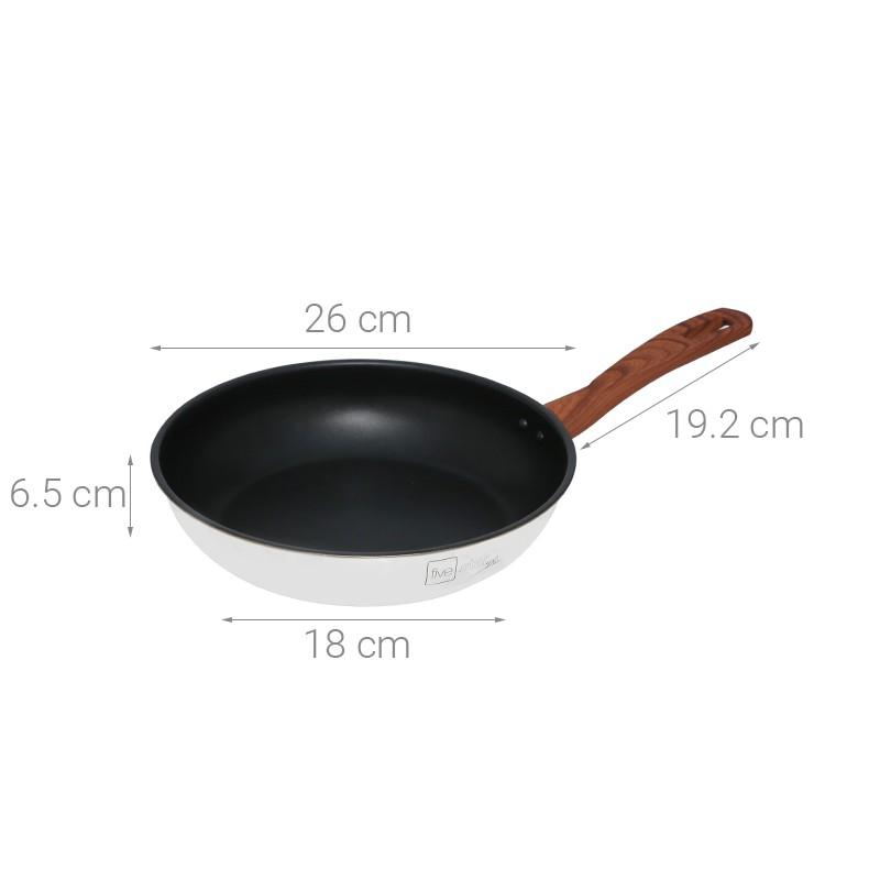 Chảo chống dính 3 đáy bếp từ inox 304 FIVESTAR quai gỗ cách nhiệt , tặng 5 muỗng ( 26cm / 28cm )