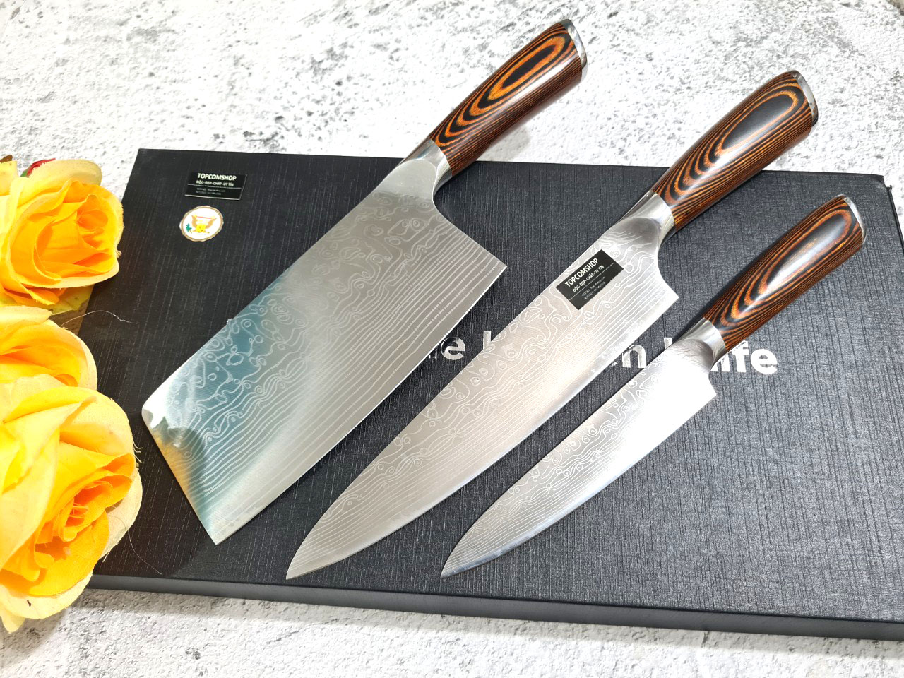 DAO - BỘ 3 DAO BẾP NHẬT BẢN THÉP DAMASCUS DT2 vns
