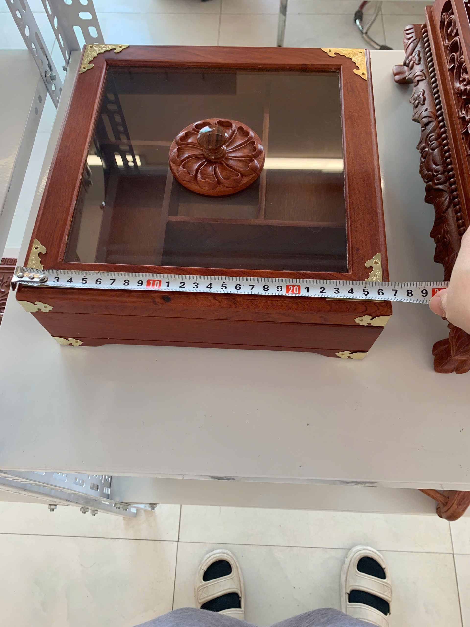 Khay Đựng Mứt Tết Bánh Kẹo Vuông 5 Ngăn Gỗ Gõ Tự Nhiên-DAICAT - Hình lục giác Chữ Phúc Lộc Thọ