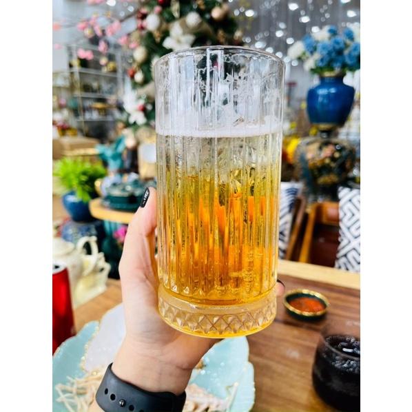 BỘ 6 CỐC THUỶ TINH, LY THỦY TINH CHỊU NHIỆT 445ML ĐẾ KHẮC TRÁM KẺ SỌC SANG TRỌNG MẪU MỚI | DECOR PHÒNG KHÁCH