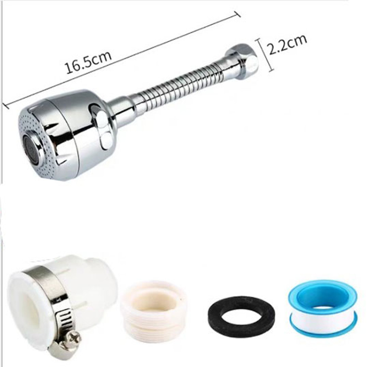 Đầu vòi tăng áp 3 mức độ cho bồn rửa chén ,Chứa các khớp phổ quát, băng nguyên liệu, bộ điều hợp, miếng đệm cao su
