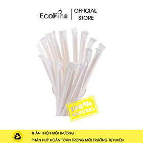 Bịch 100 ống hút giấy phi 6mm màu trắng ECOPINE (có bọc giấy)