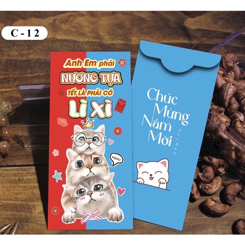 Com bo 10 xấp 100 bao xì xì Tết truyền thống đa dạng nhiều màu , nhiều mẫu dễ thương và cute