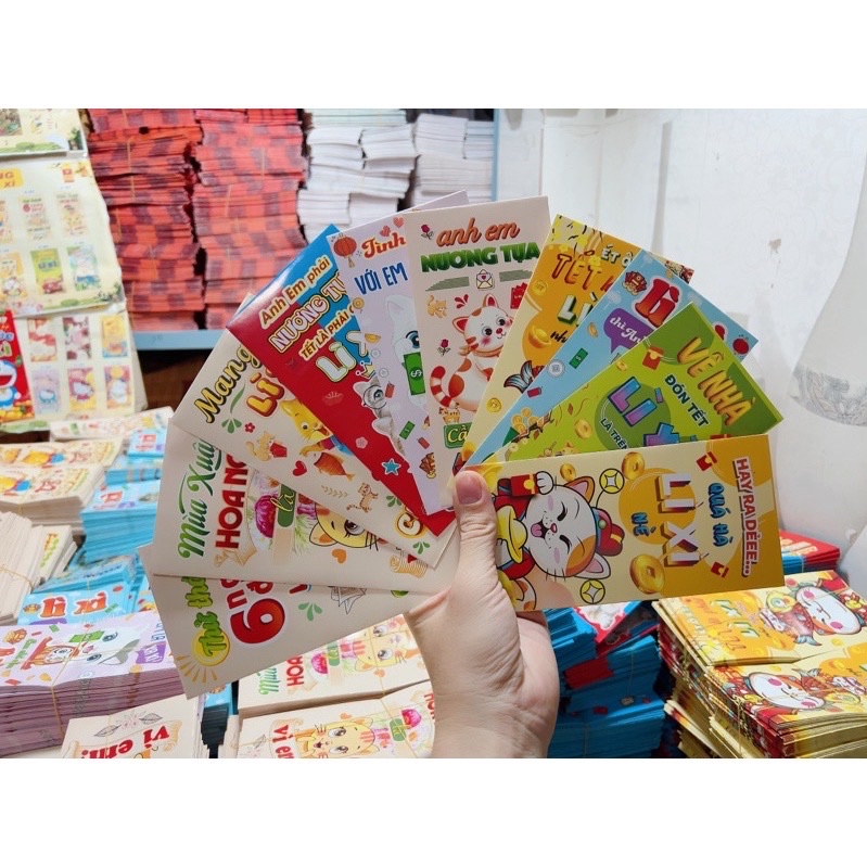 Com bo 10 xấp 100 bao xì xì Tết truyền thống đa dạng nhiều màu , nhiều mẫu dễ thương và cute