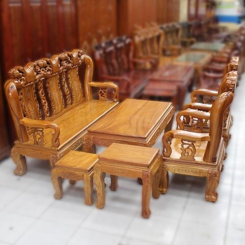bộ bàn ghế salon gỗ gụ trạm đào tay 10