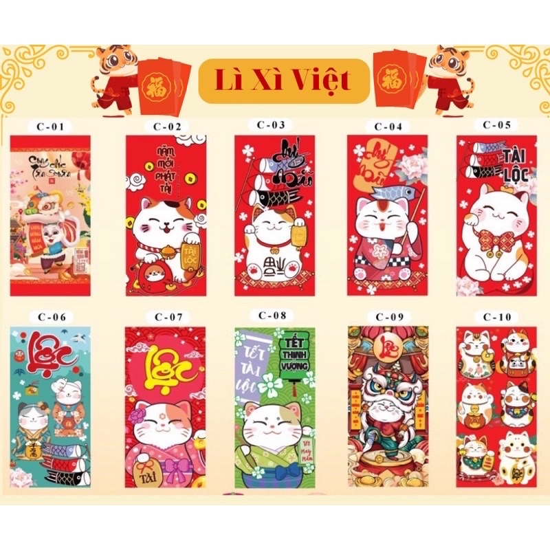 Set 10 bịch 100 bao lì xì Tết , phát tài cả năm hàng đẹp nhiều mẫu mới , vô cùng xinh xắn và cute