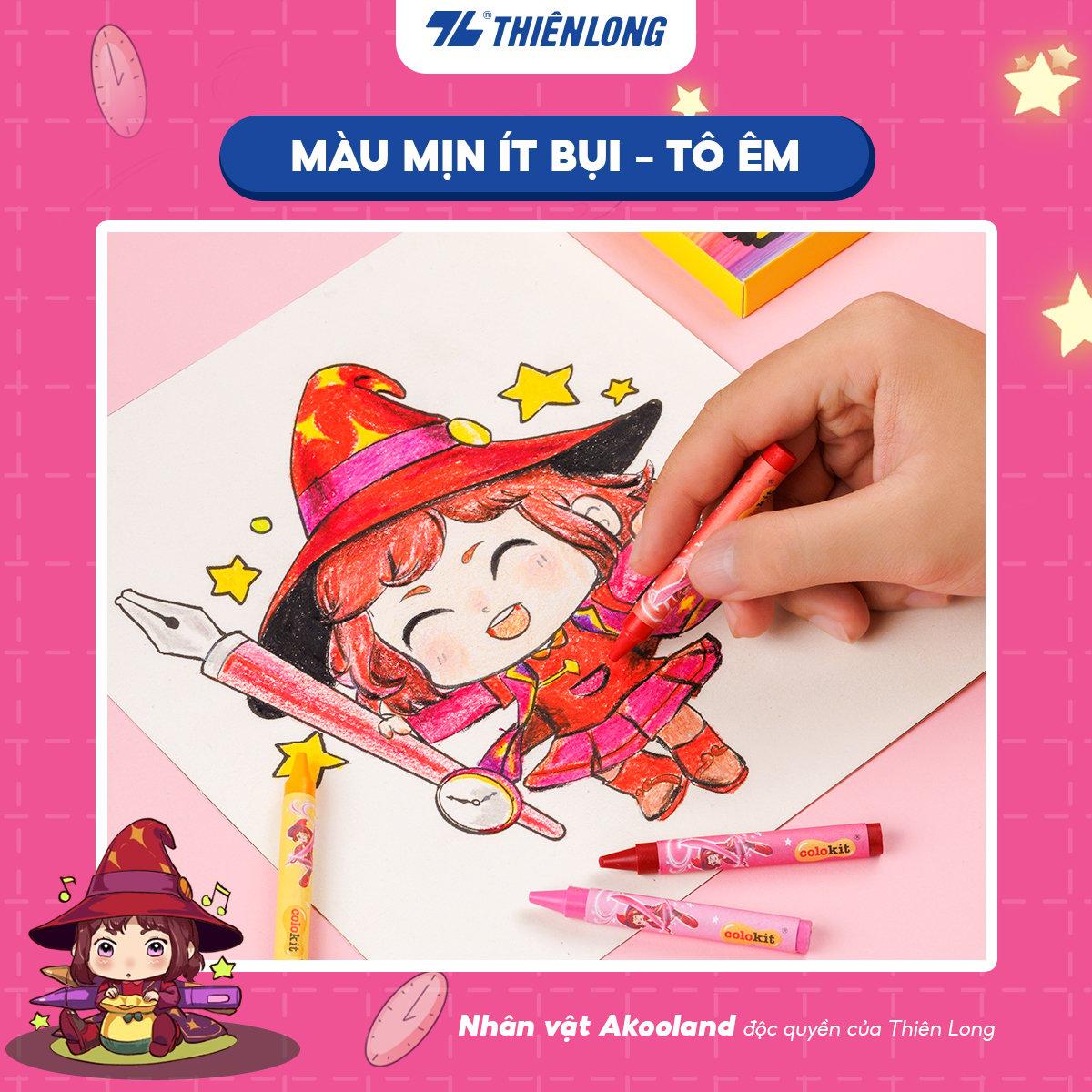 Sáp 12/18/24 màu rửa được - Washable Crayons Thiên Long Colokit - Nhân vật Futy Akooland thế giới học cụ thần kỳ