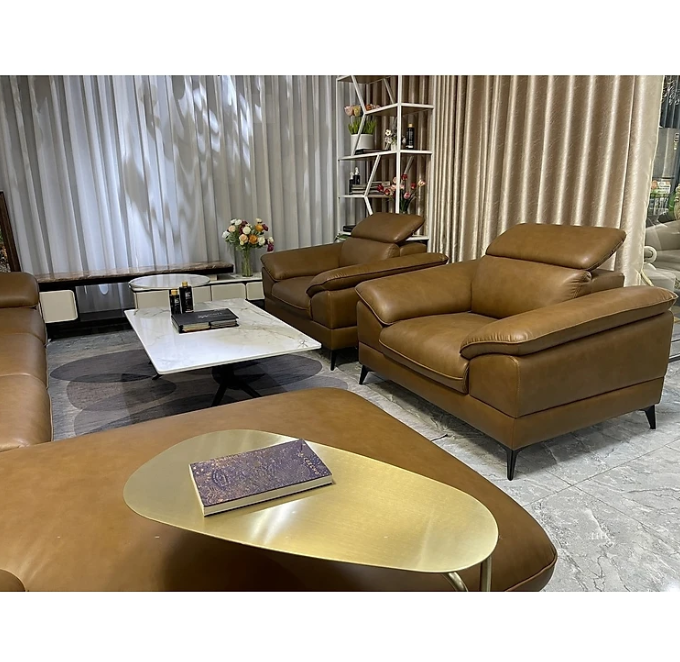 Combo ghế sofa góc L 100% da bò Italy Tundo màu nâu – SFLCT08 3m3 x 1m9 hàng cao cấp chuẩn da bò nhập khẩu Ý