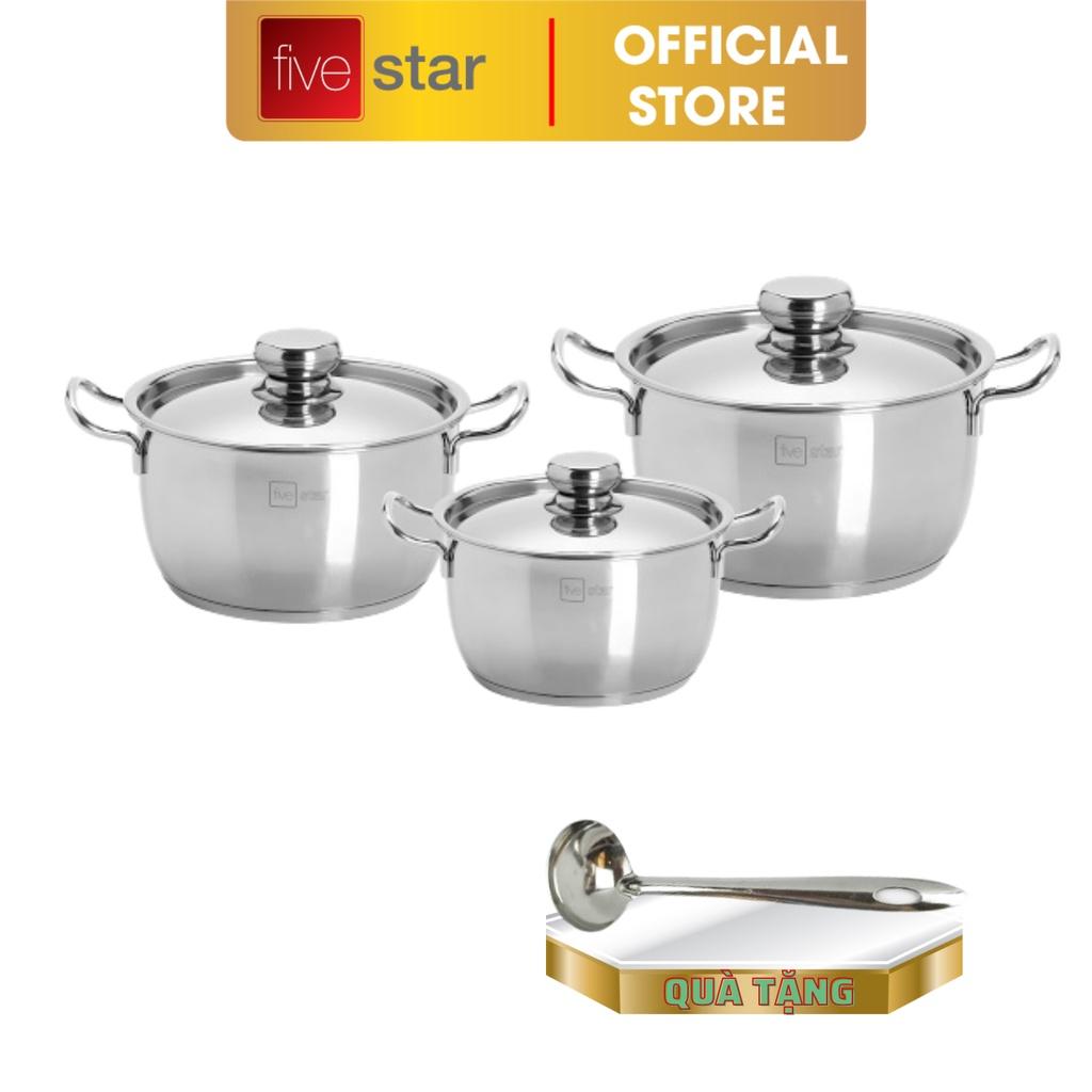 Bộ nồi 3 đáy inox 430 Thân Cool Standard nắp inox FS-B3010 (Kích thước 16cm - 20cm - 24cm), tặng 1 vá canh