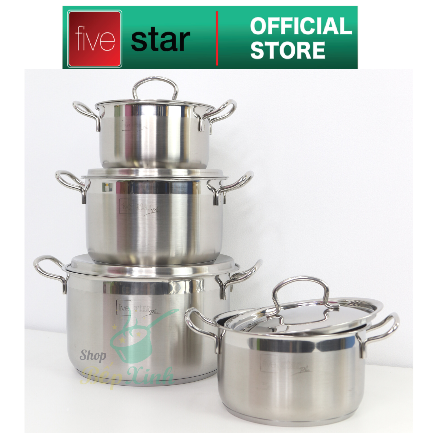 Bộ nồi chảo 3 đáy inox 304 FiveStar Plus vancover bếp từ nắp inox ( 1nồi16cm x 1nồi18cm x 1nồi20cmx 1nồi24cm x 1chảo24cm