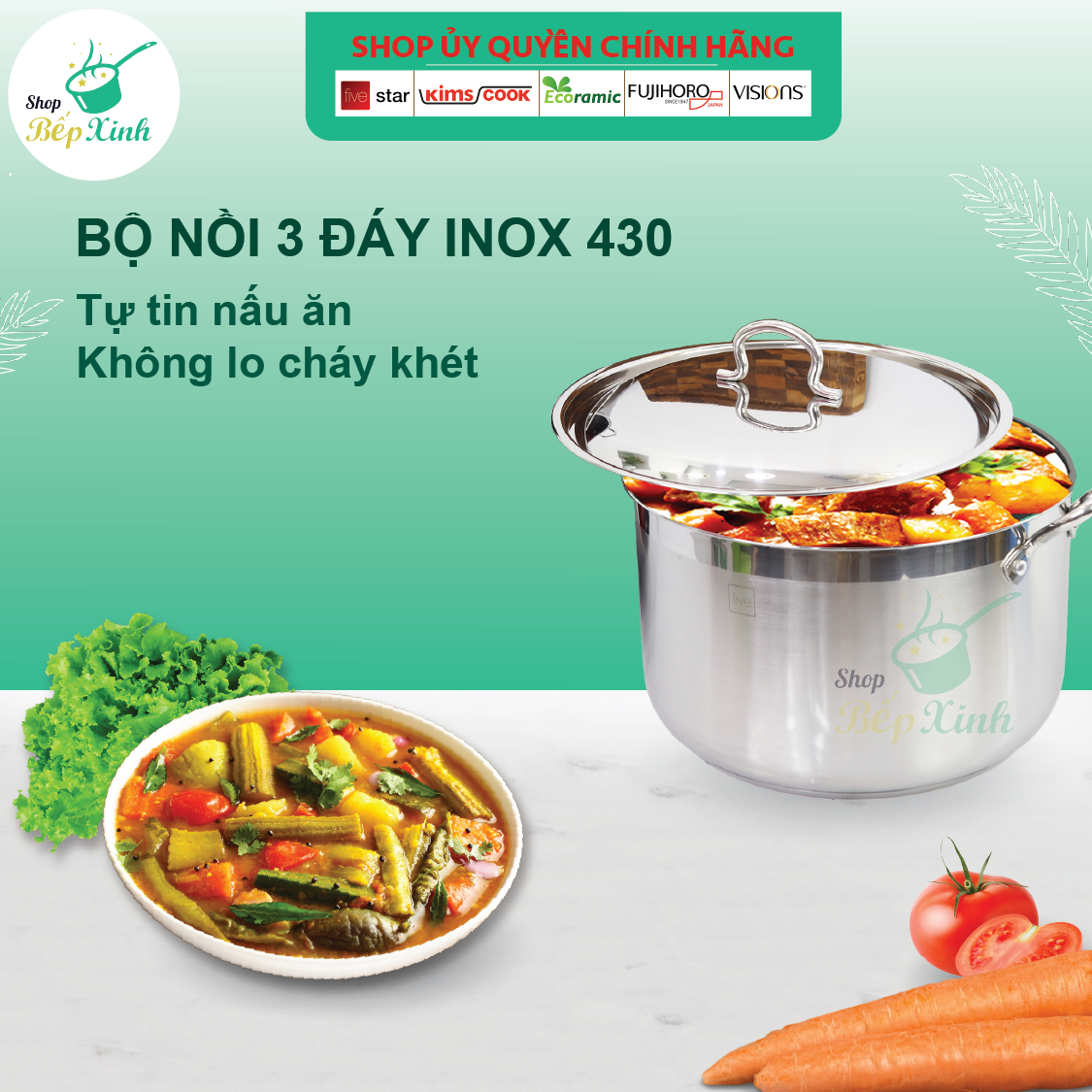 Bộ nồi xửng hấp inox 430 Fivestar standard nắp inox ( 28cm ),tặng 5 muỗng ăn ,3 đáy bếp từ , gas, hồng ngoại