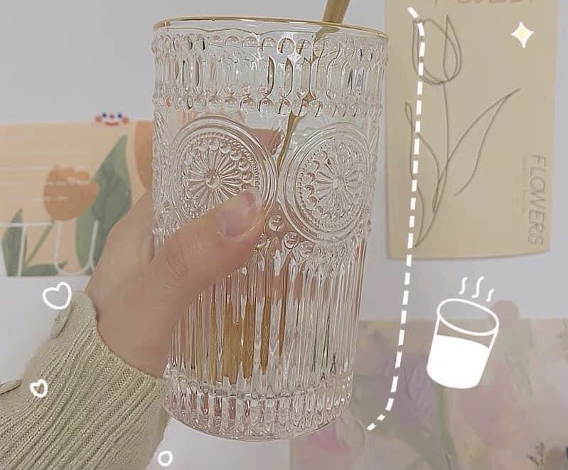 BỘ 6 CỐC THỦY TINH CHỊU NHIỆT CAO CẤP UỐNG NƯỚC HOA VĂN TRỐNG ĐỒNG DẬP NỔI - ANTH674