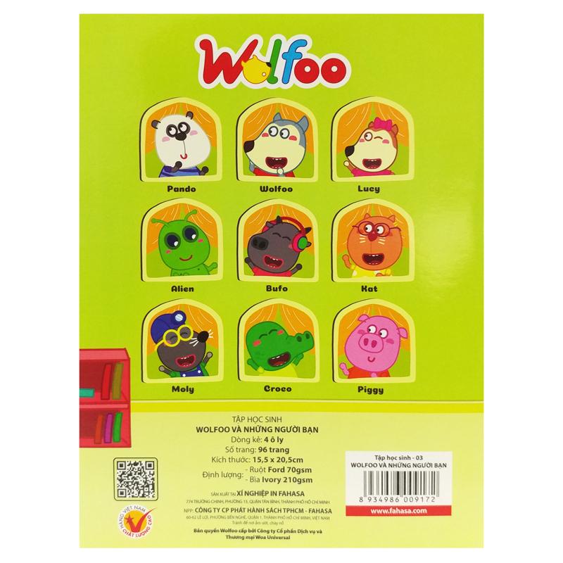 Tập Học Sinh Wolfoo Và Những Người Bạn - 4 Ô Ly 96 Trang 70gsm - Fahasa 03 (Mẫu Bìa Giao Ngẫu Nhiên)