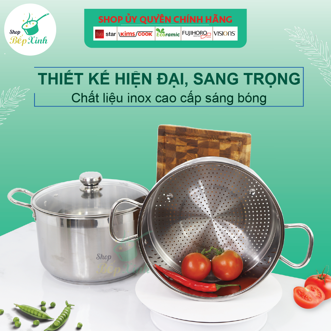 Bộ nồi xửng hấp inox 3 đáy bếp từ Fivestar 28 cm nắp kính