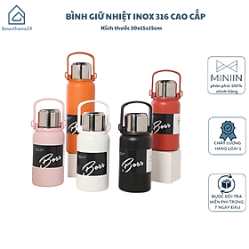 Bình Giữ Nhiệt Boss Chất Liệu Inox 316 Cao Cấp Nắp Kèm Cốc Có Tấm Lọc Trà, Tay Cầm Tiện Lợi Dung Ticsh 800-1000-1500ml - Hàng Chính Hãng MINIIN