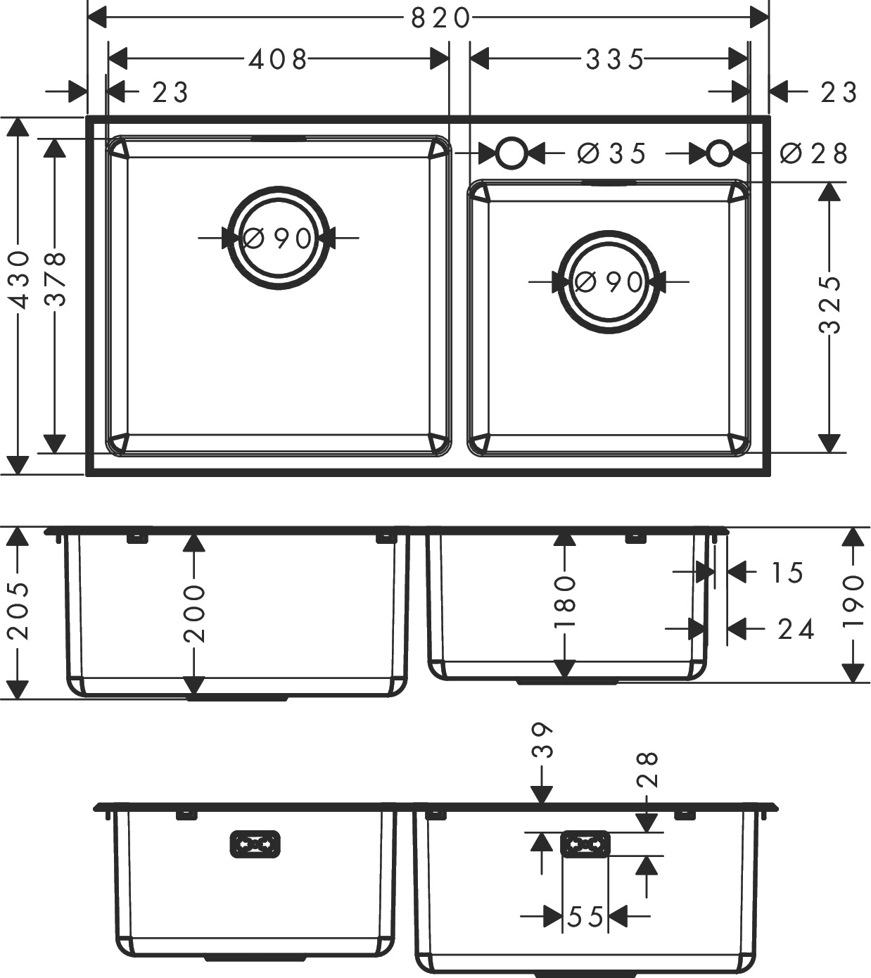 Chậu bếp đôi HANSGROHE Built-in sink S432-F770 43346 - Hàng chính hãng