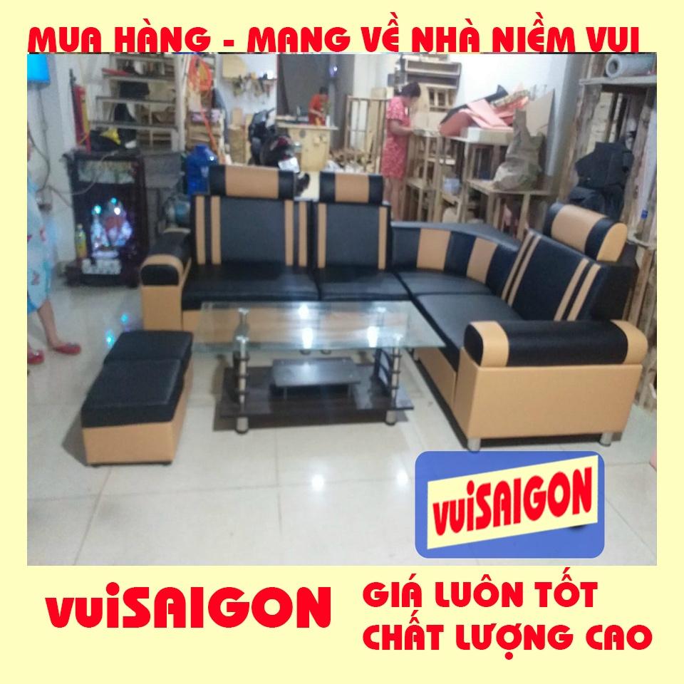 Ghế sopha nệm mút chữ L hiện đại trẻ trung xinh đẹp - tặng 1 bàn kính và hai ghế đôn xinh - phù hợp mọi gia đình