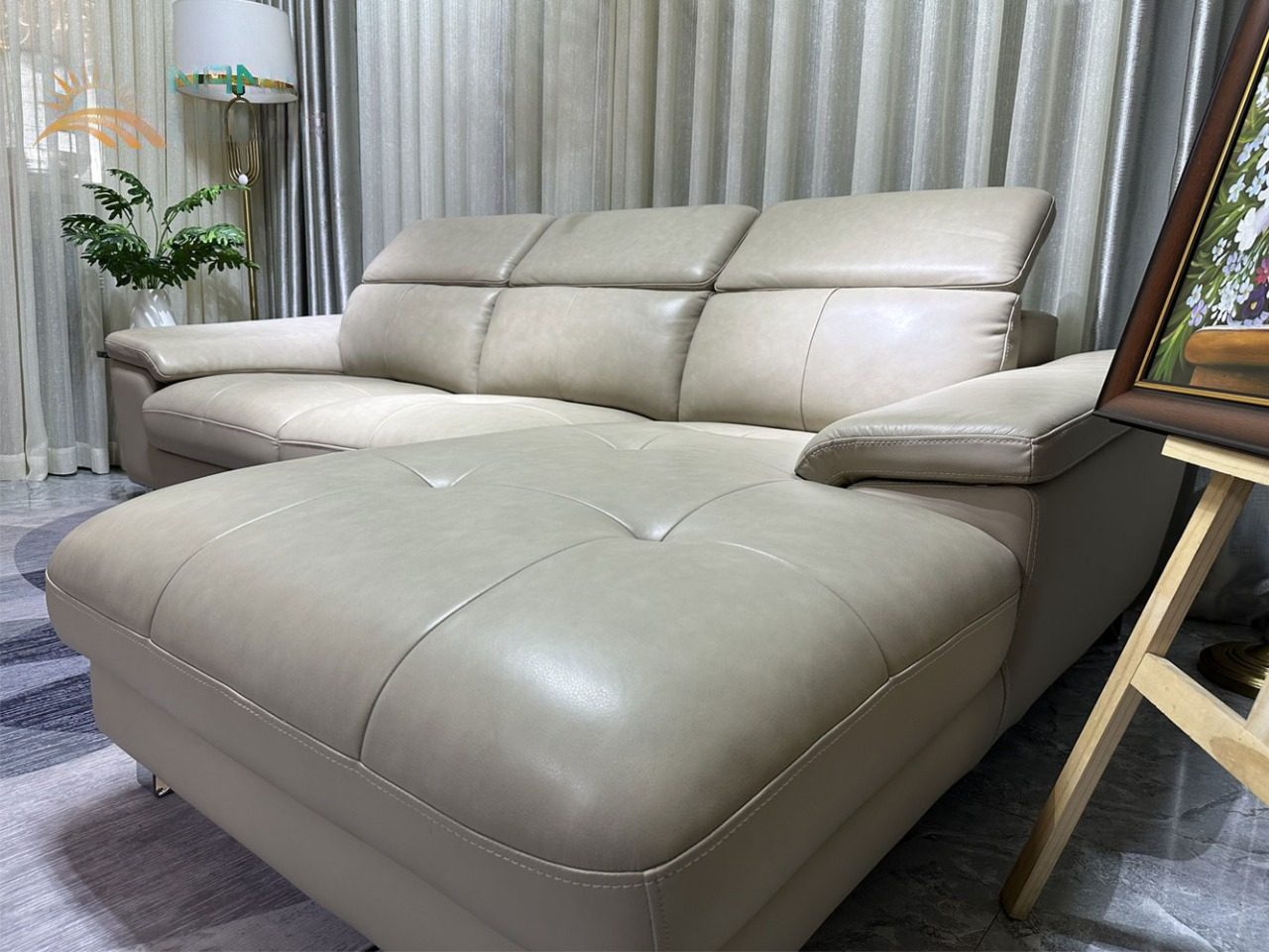 Sofa góc L da bò Italy Juno sofa màu kem – SFLCT10 2m6 x 1m6 hàng cao cấp chuẩn da bò nhập khẩu Ý