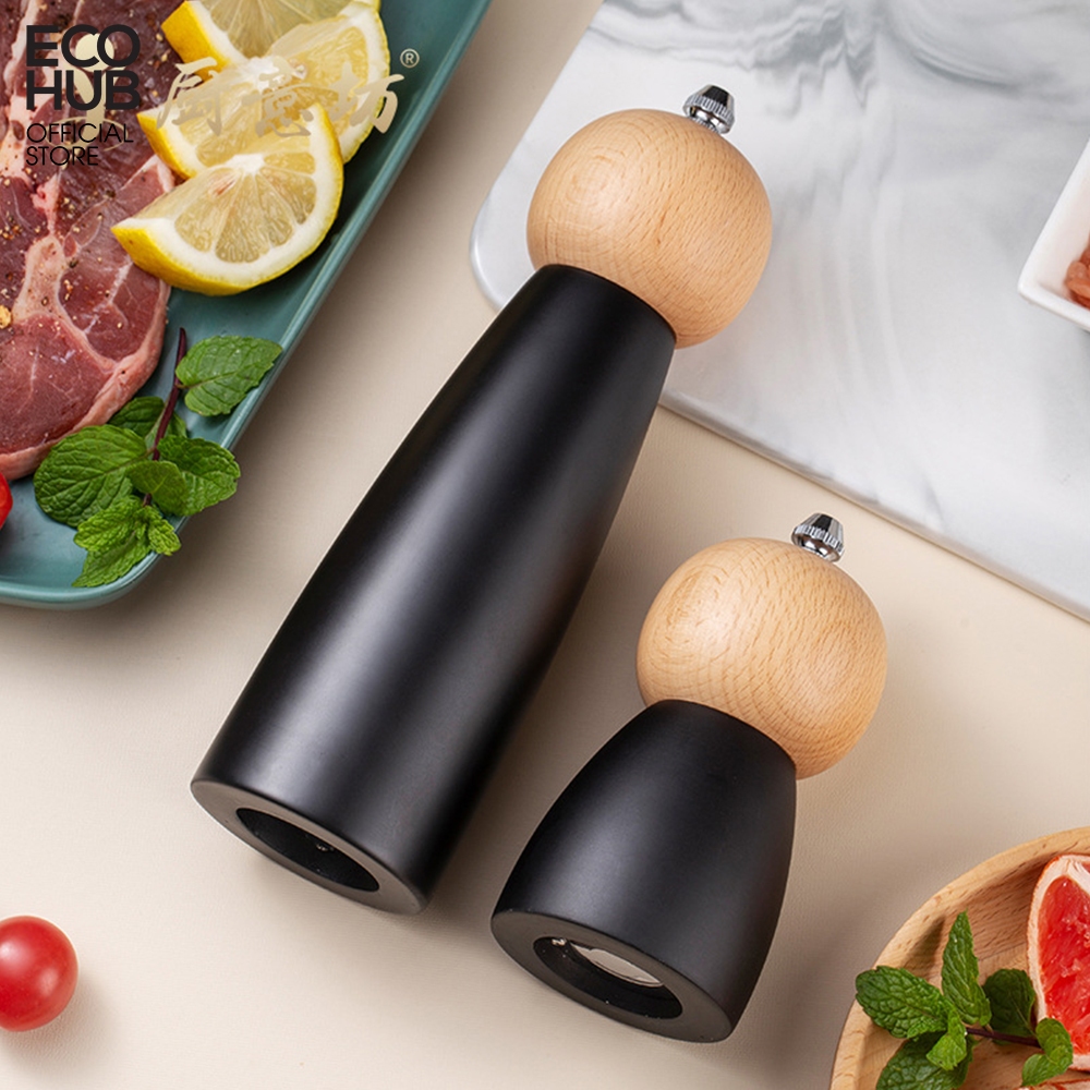 Dụng cụ xay tiêu đen và muối biển ECOHUB màu đen dạng đẹp cao cấp và sang trọng (Pepper Grinder)