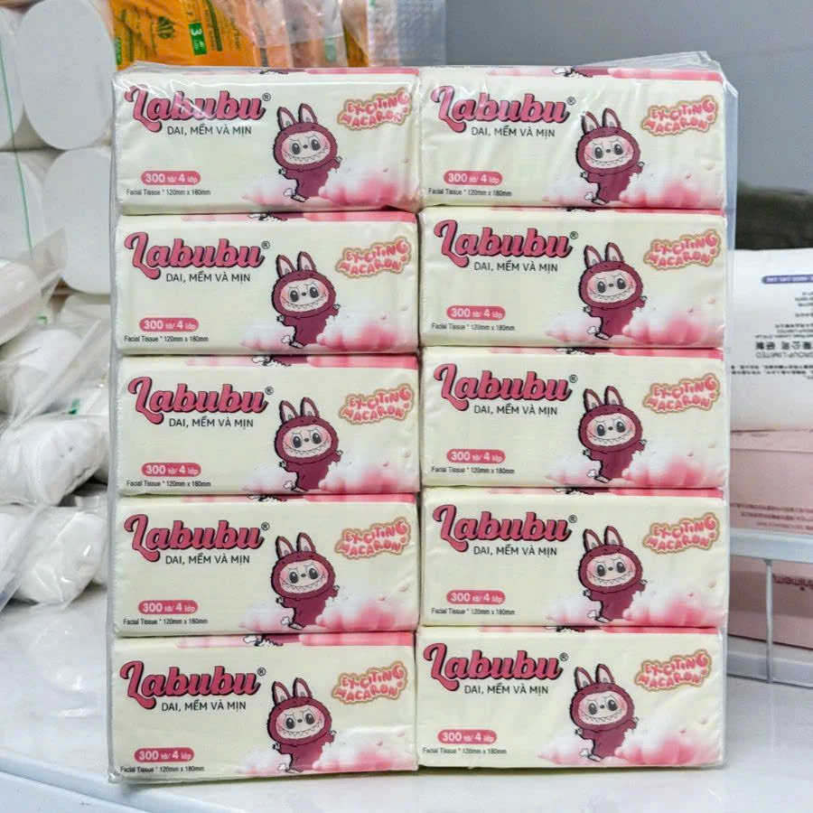 Phụ kiện nhà bếp -Combo 10 bịch giấy ăn Labubu 300 tờ - 4 lớp / 1 gói siêu mềm mại siêu dai tiết kiệm và an toàn