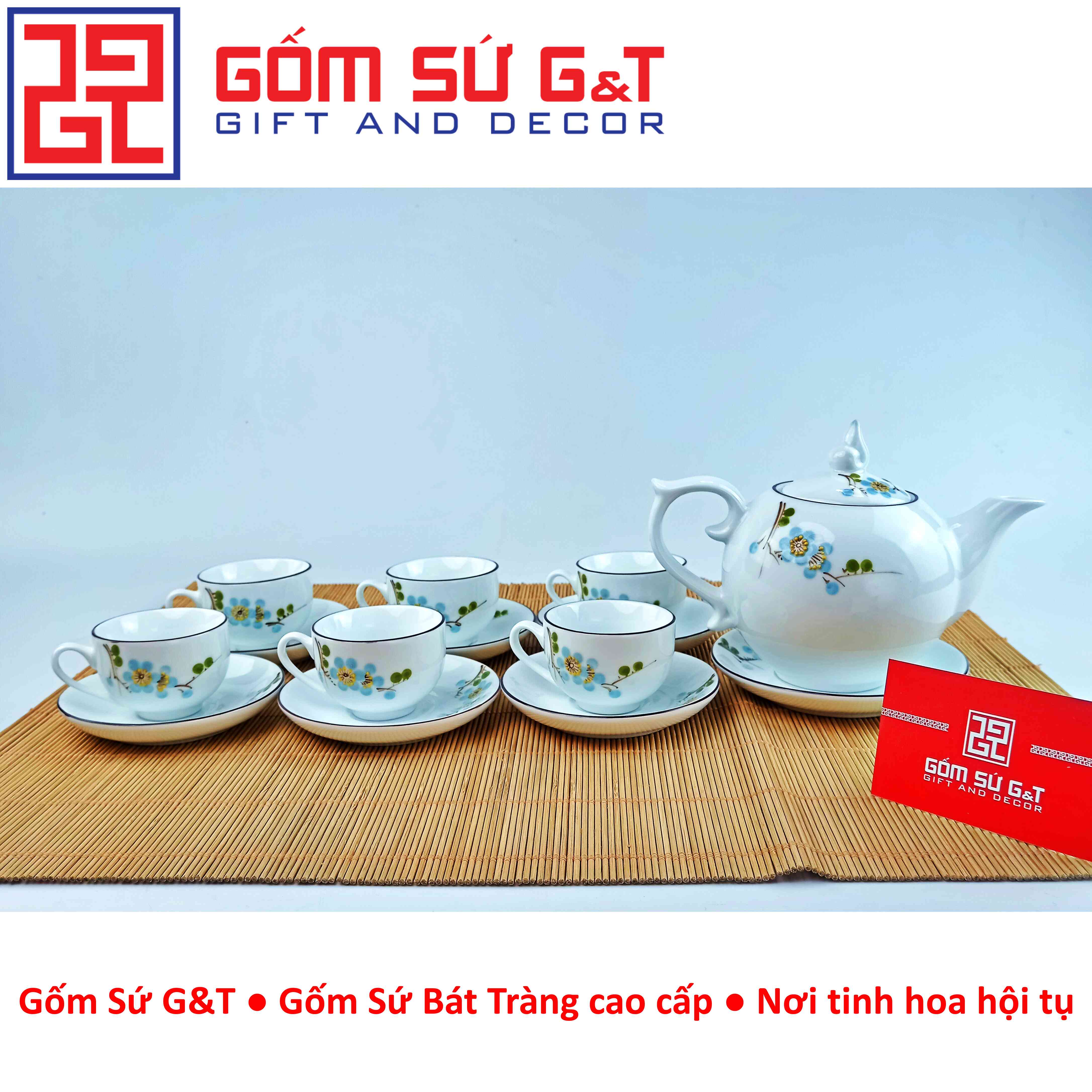 Bộ trà chóp lửa vẽ hoa đào xanh Gốm sứ G&T