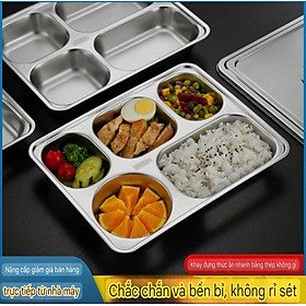 Khay Đựng Cơm Thức Ăn Inox 5 sâu lòng - Khay Cơm Inox 304 ( Tùy Chọn Nắp Khay )