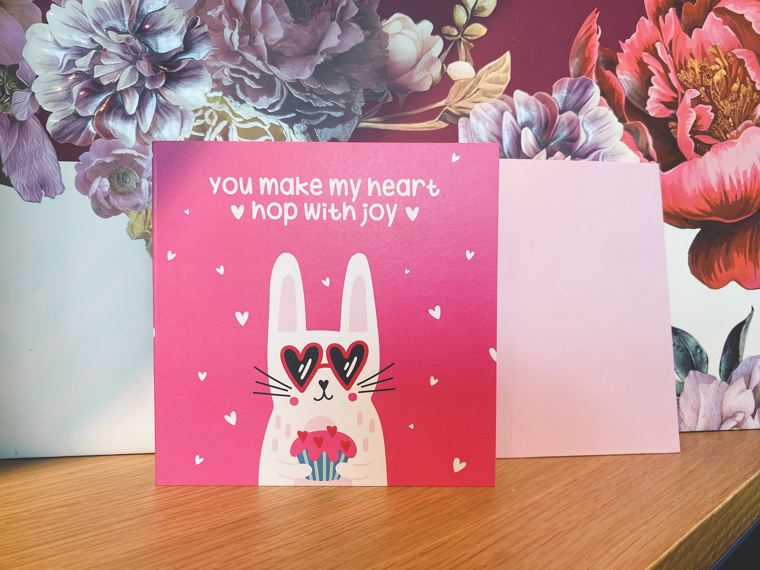 Thiệp tình yêu, Valentine, tỏ tình, SDstationery Hop With Joy, hình thỏ dễ thương vui nhộn, vuông 12x12 cm