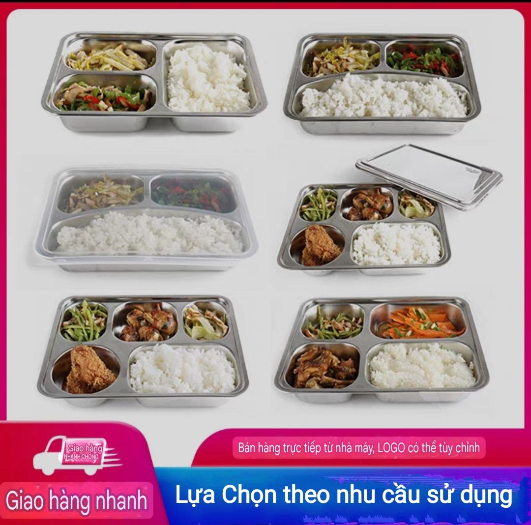 Khay Đựng Cơm Thức Ăn Inox 5 Ngăn Và 4 Ngăn sâu lòng - Khay Cơm Inox 304 ( Tùy Chọn Nắp Khay )