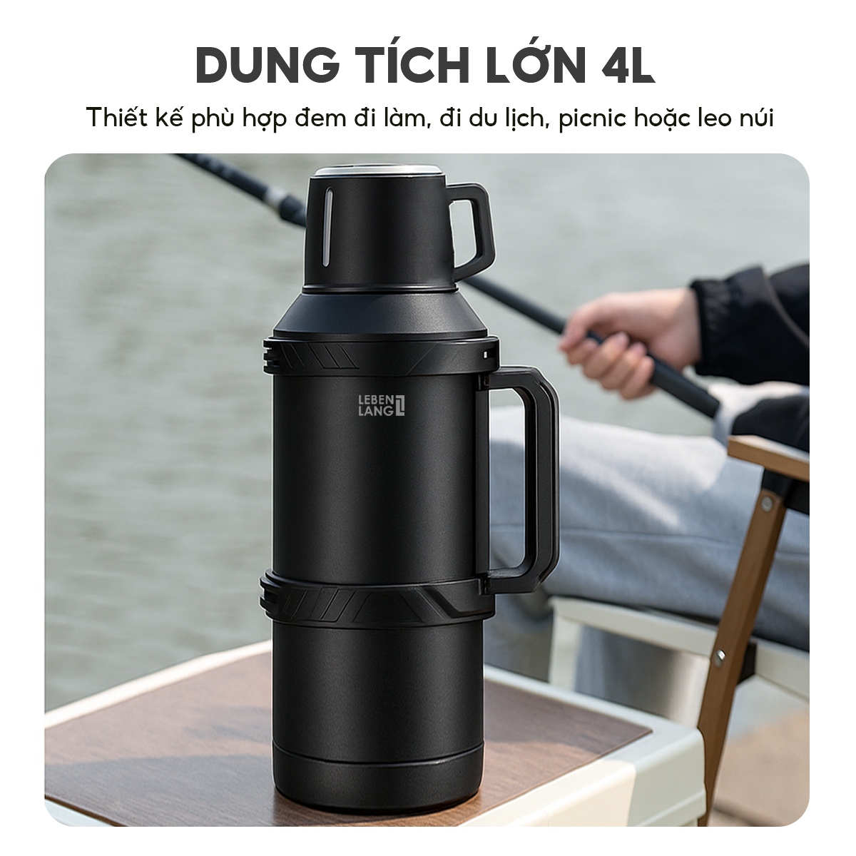 Bình Giữ Nhiệt Inox 4L Lebenlang LBL3026, Lõi Lọc Trà Inox 316, Giữ Nhiệt 6–8H, Có Dây Đeo, Miệng Rộng Dễ Vệ Sinh - hàng chính hãng