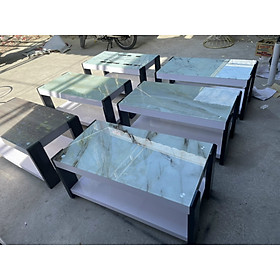 Bàn trà, bàn sofa  mặt kính cường lực in hoa văn tin tế cao cấp hiện đại - BT006