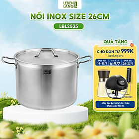 Nồi inox 304 nắp inox đáy 3 lớp Lebenlang LBL2535 và LBL2536, size 26, 30cm, dùng cho mọi loại bếp - hàng chính hãng