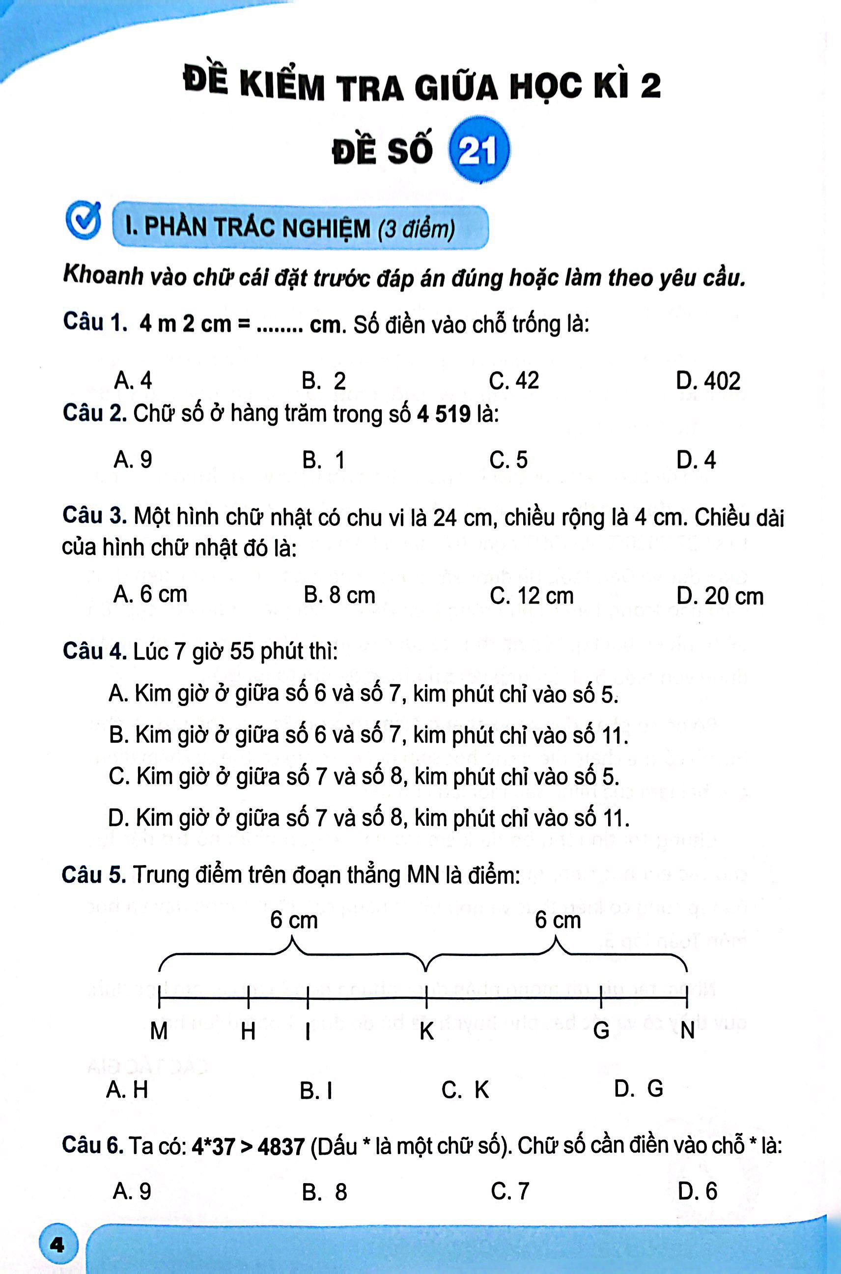 Bộ Đề Kiểm Tra Toán Lớp 3 - Tập 2