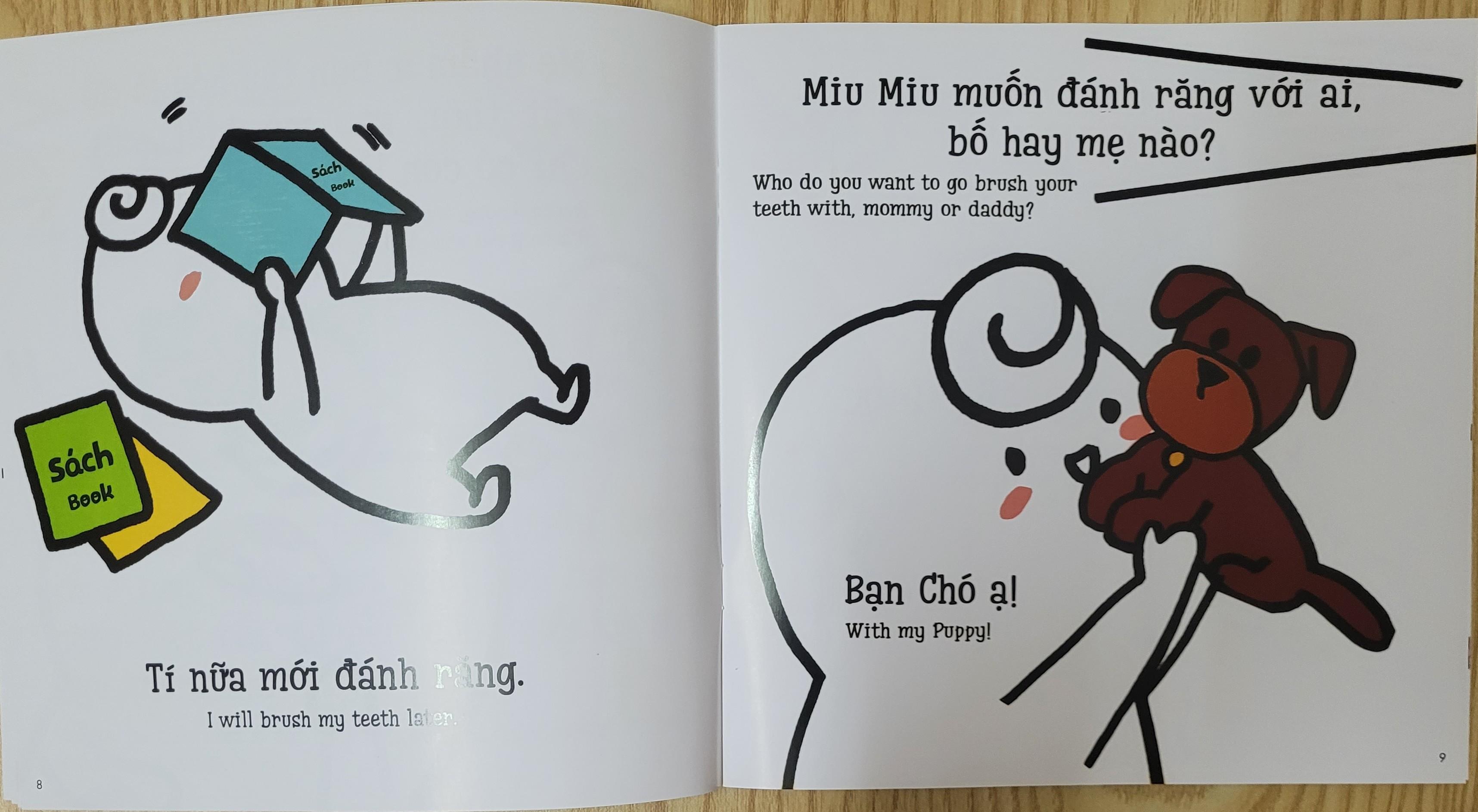 Sách Ehon Miu Miu Tự Lập Phần 1 Song Ngữ - Đánh Răng Song Ngữ