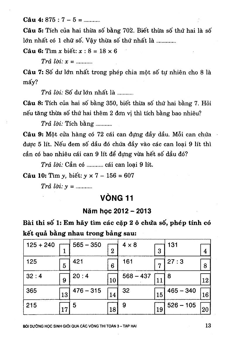 Bồi Dưỡng Học Sinh Giỏi Qua Các Vòng Thi Toán Lớp 3 (Tập 2)