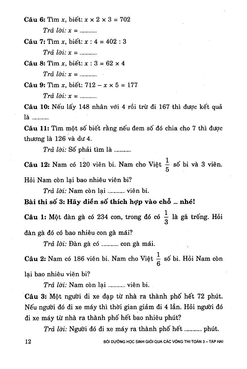 Bồi Dưỡng Học Sinh Giỏi Qua Các Vòng Thi Toán Lớp 3 (Tập 2)