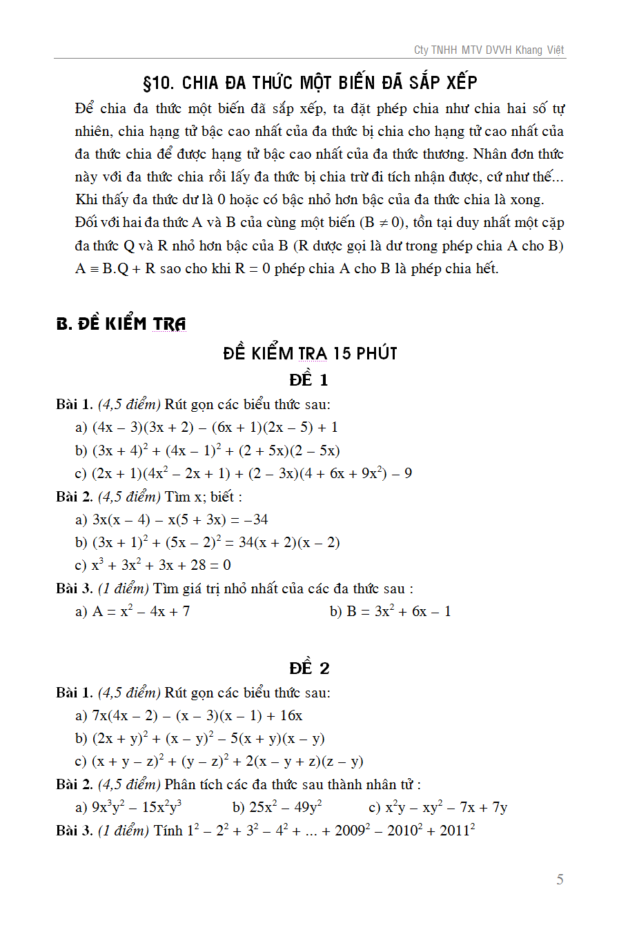 100 Đề Kiểm Tra Toán 8