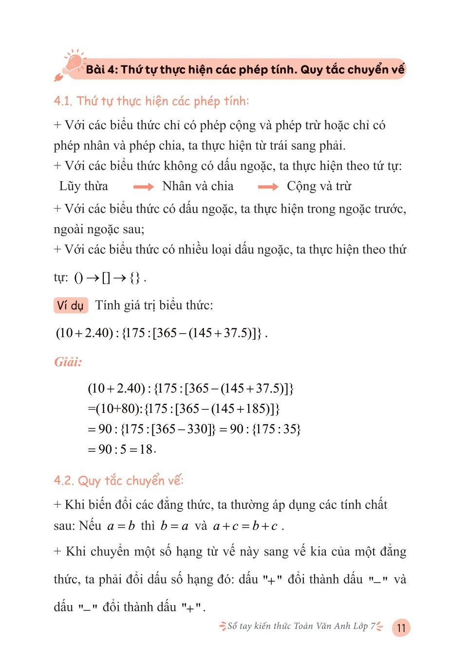Sổ Tay Kiến Thức Toán-Văn-Anh Lớp 7