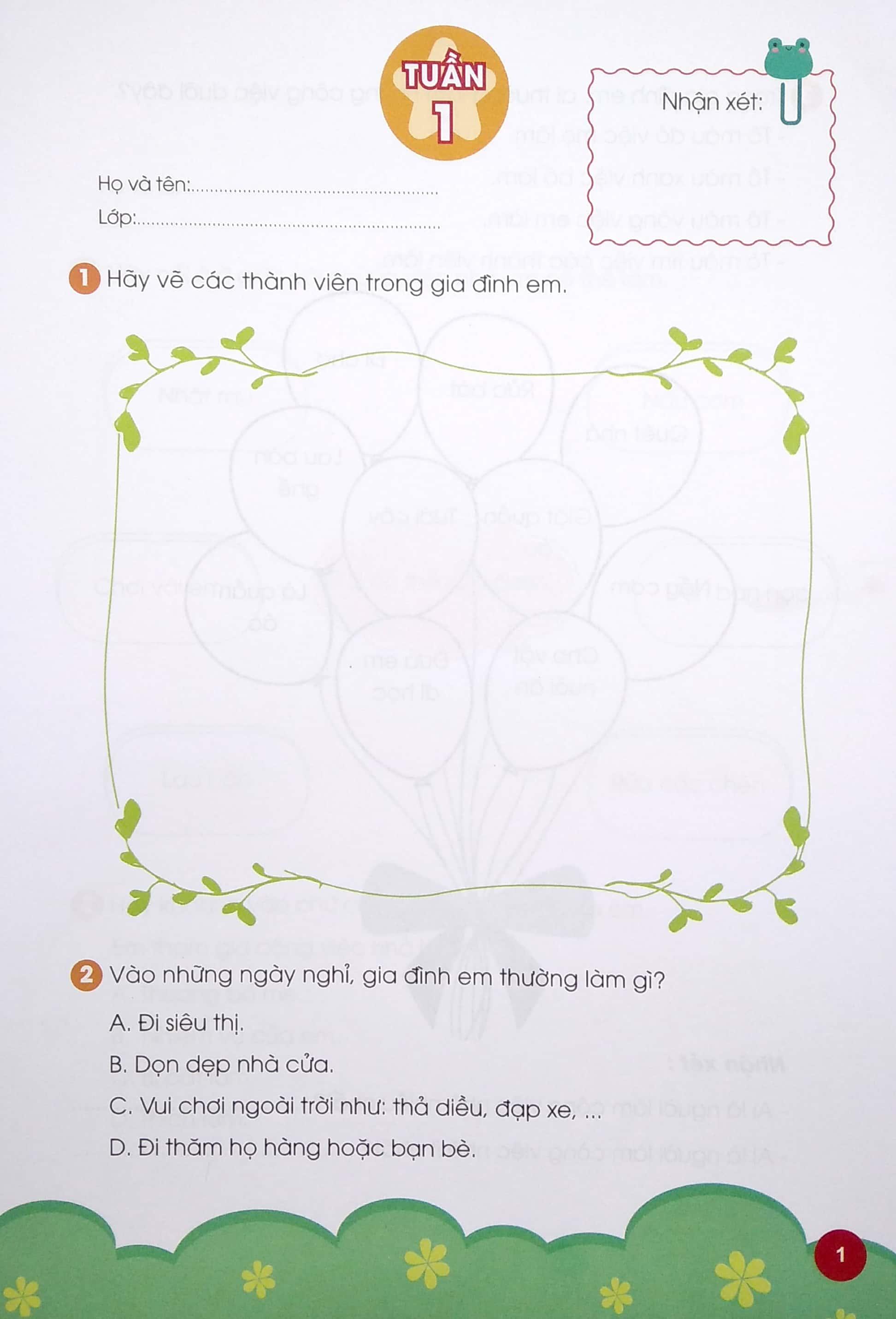 Phiếu Thực Hành Cuối Tuần Môn Tự Nhiên Và Xã Hội 1 (Bộ Sách Cánh Diều) - 2020