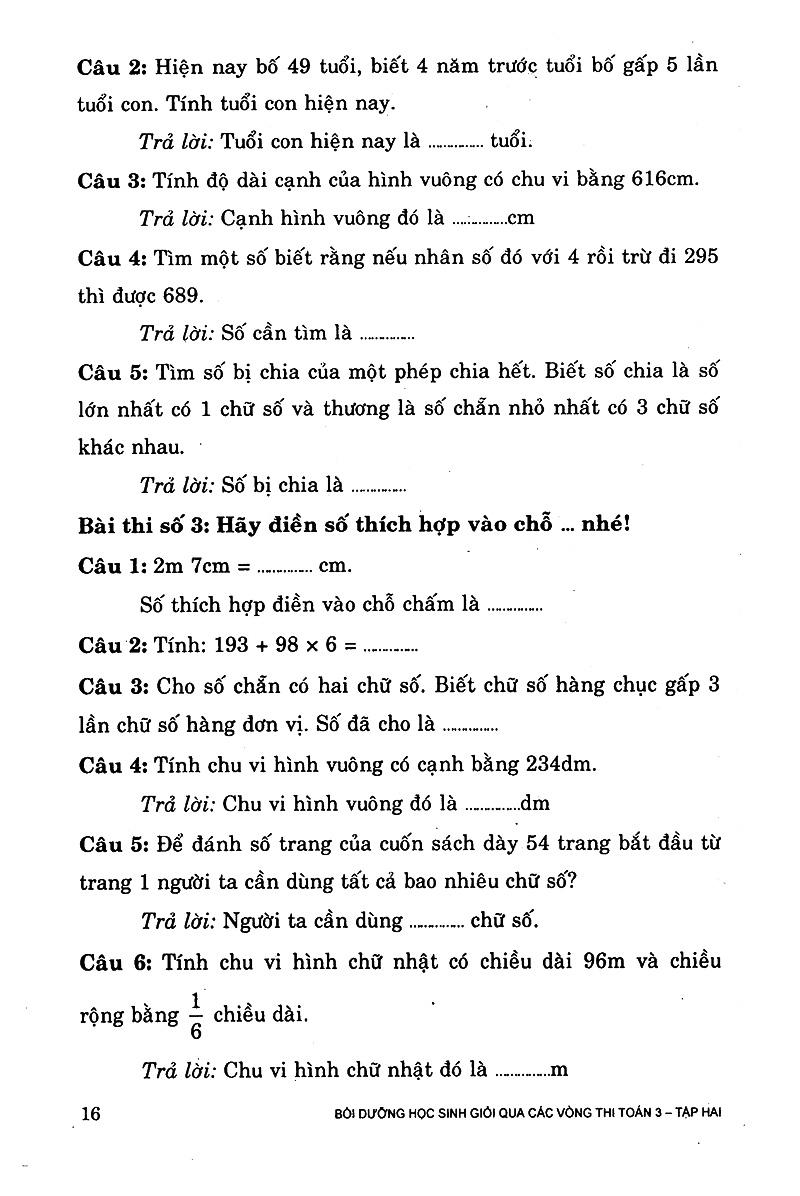 Bồi Dưỡng Học Sinh Giỏi Qua Các Vòng Thi Toán Lớp 3 (Tập 2)