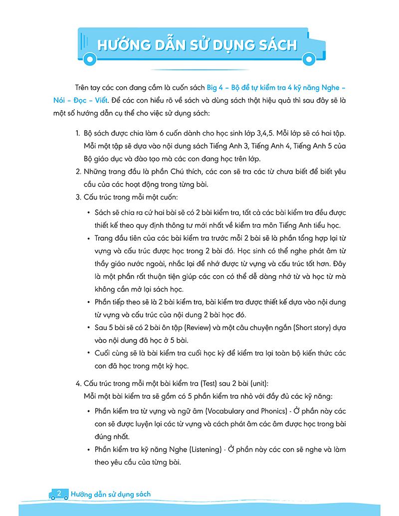 Big 4 Bộ Đề Tự Kiểm Tra 4 Kỹ Năng Nghe - Nói - Đọc - Viết (Cơ Bản Và Nâng Cao) Tiếng Anh Lớp 4 - Tập 2