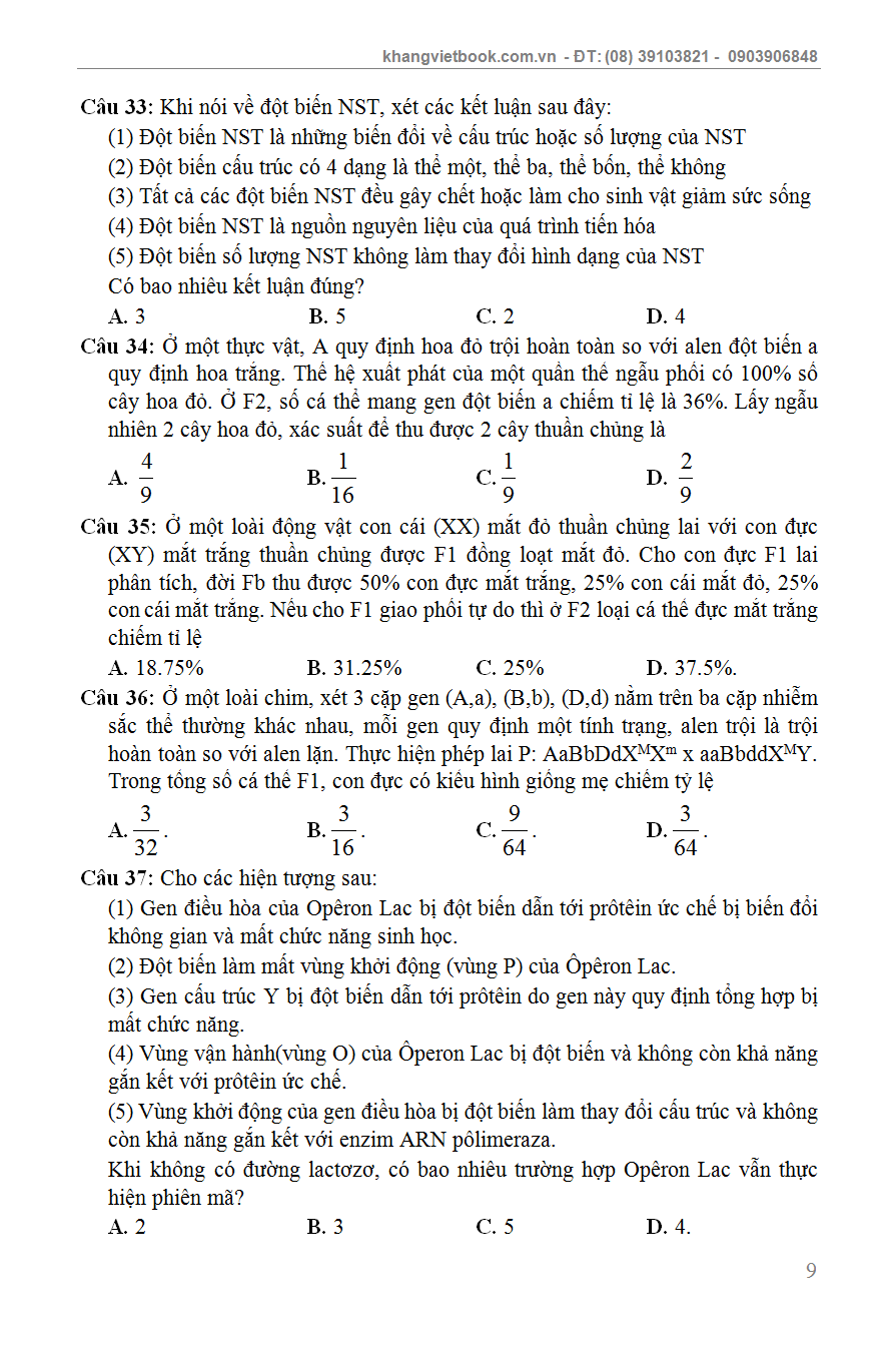 CHINH PHỤC ĐỀ THI TRUNG HỌC PHỔ THÔNG QUỐC GIA SINH HỌC QUYỂN 2_KV