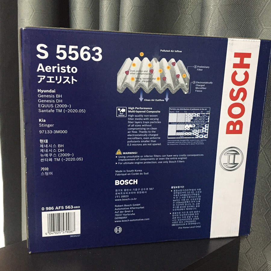 Lọc Điều Hòa Loại Tiêu Chuẩn BOSCH Ariesto S5563 Dành cho Xe Hyundai SantaFe (18 -20 )