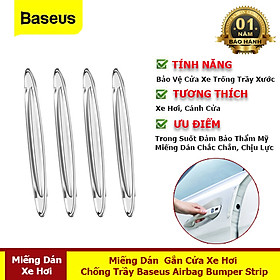 Miếng Dán Cao Su Gắn Cửa Xe Hơi Chống Trầy Airbag Bumper Strip (Bộ 4 Cái, Trong Suốt) - Hàng Chính Hãng Baseus