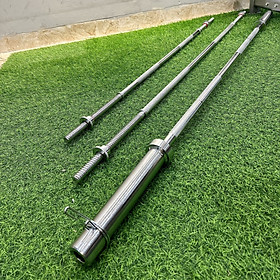 Thanh đòn tạ thẳng phi 50, chất liệu thép mạ inox 1.8m + 2 kẹp khóa