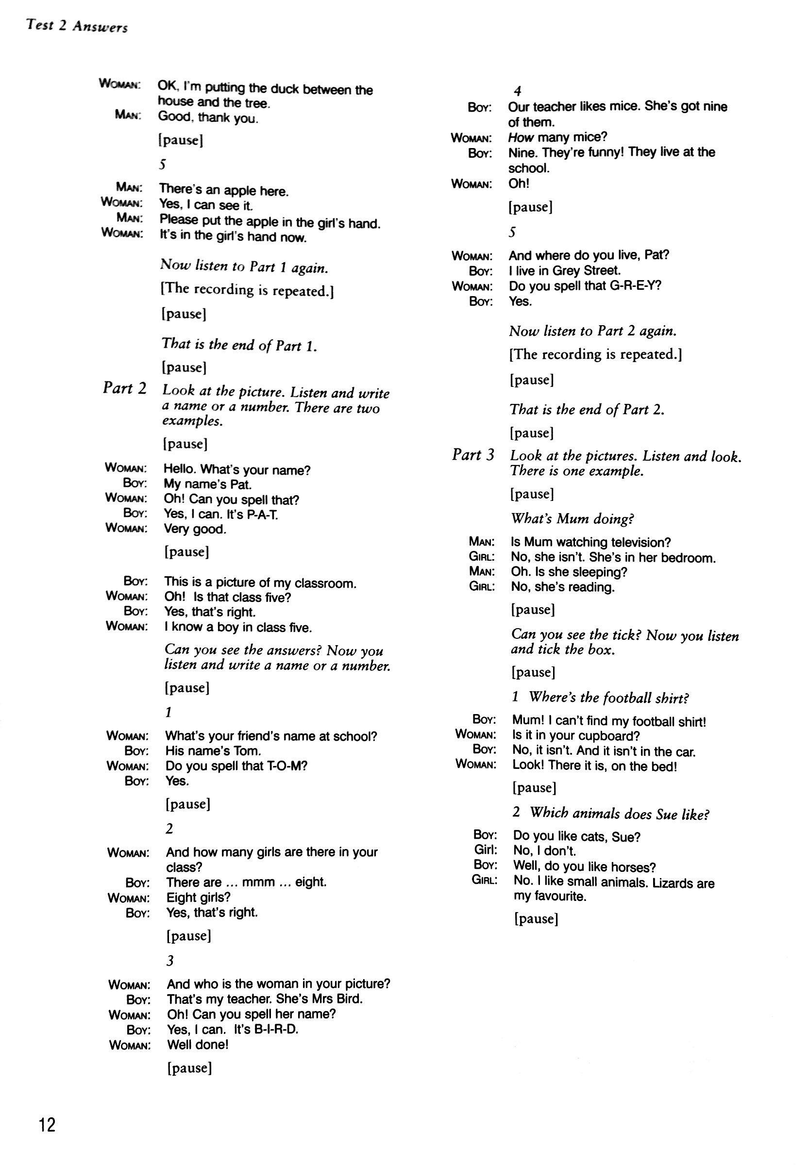 Cambridge Young Learners English Tests 6 Starters Answer Booklet