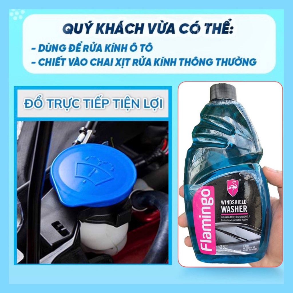 Nước rửa kính, nước đổ kính ô tô, tạo hiệu ứng sáng bóng kính xe Flamingo F352 - 500ml - Hàng chính hãng