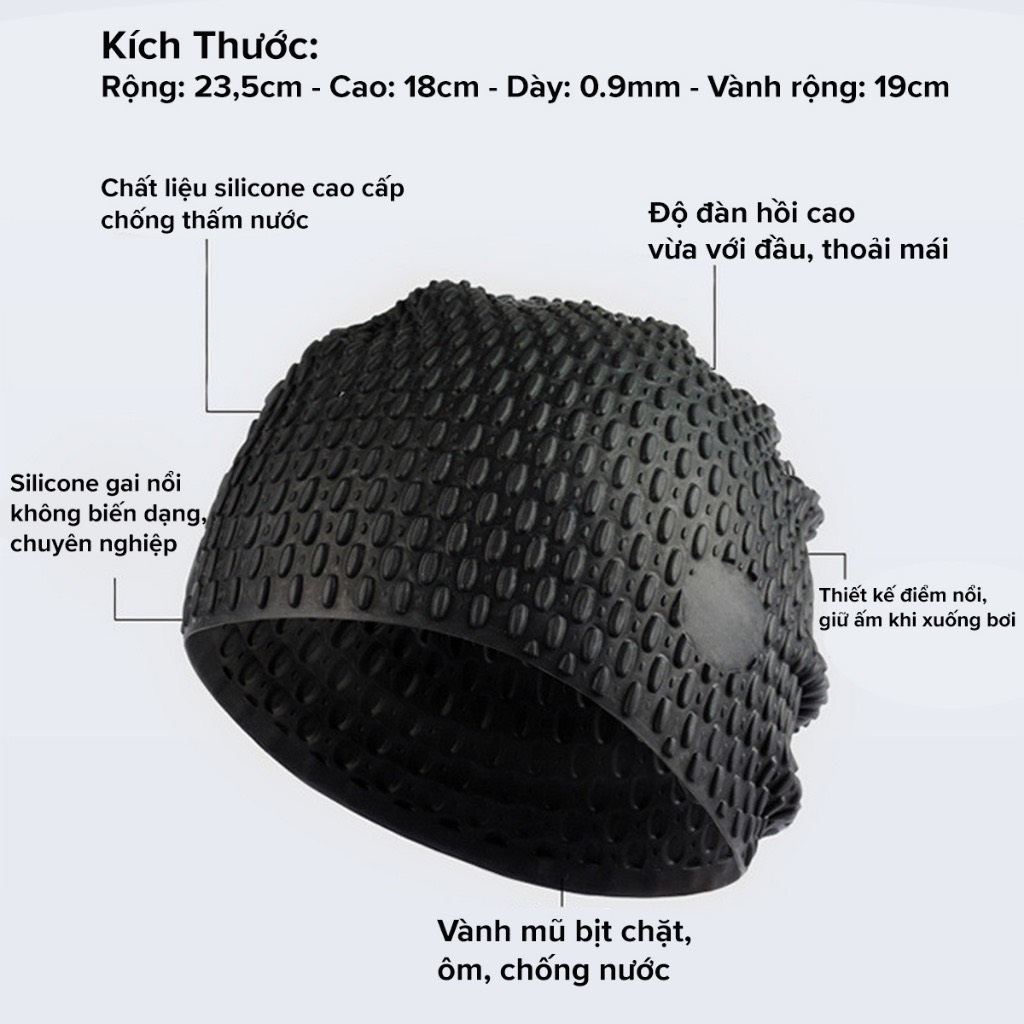 Mũ Bơi Người Lớn, Trẻ Em Silicone Siêu Co Giãn – Chọn Màu, Siêu Bền, Siêu Mềm, Chống Thấm Nước Loại Có Gai - Hàng Chính Hãng dododios