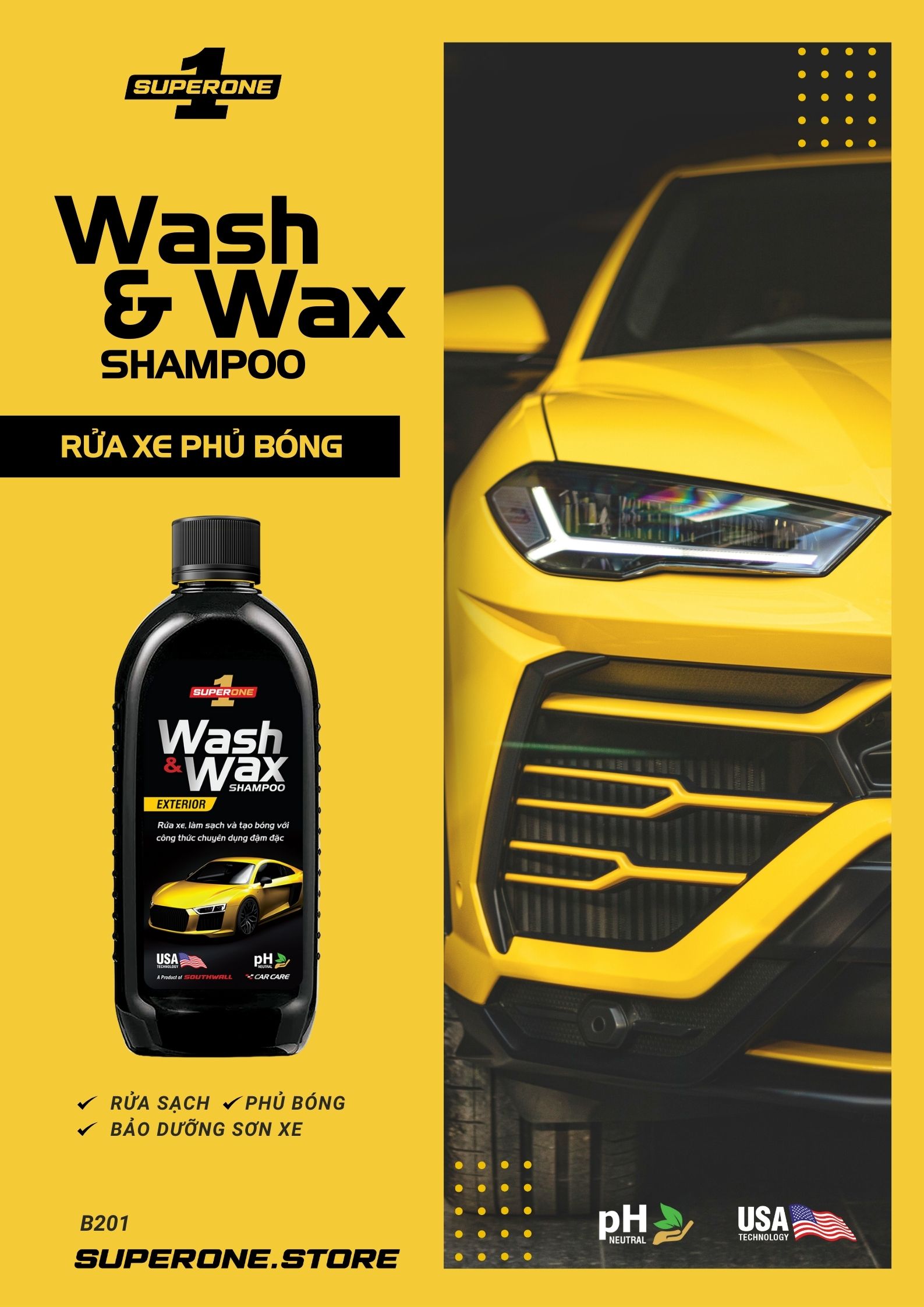 Nước Rửa Xe Và Phủ Bóng SUPERONE Wash And Wax Shampoo – Exterior SOUTHWALL B201