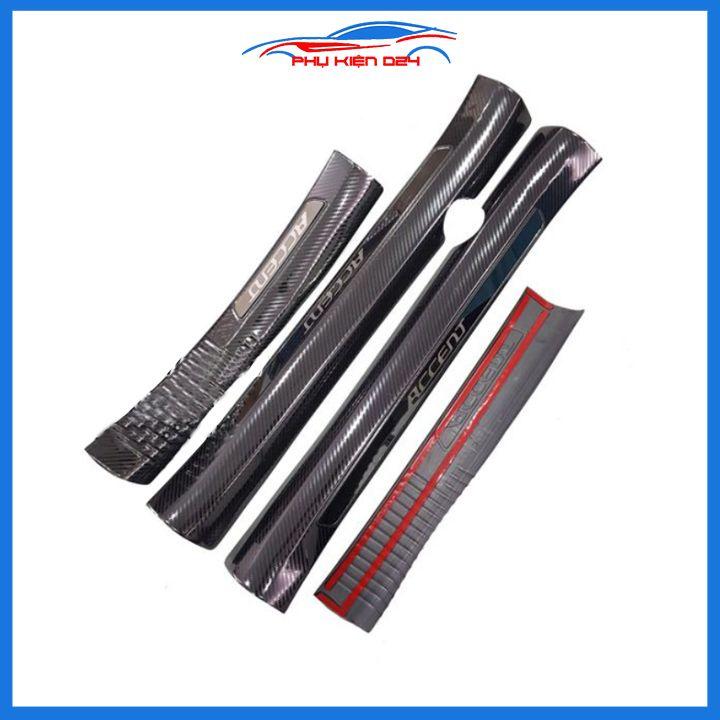 Bộ nẹp bước chân trong ngoài vân Cacbon xe Accent 2018-2019-2020 chống trầy làm đẹp ô tô