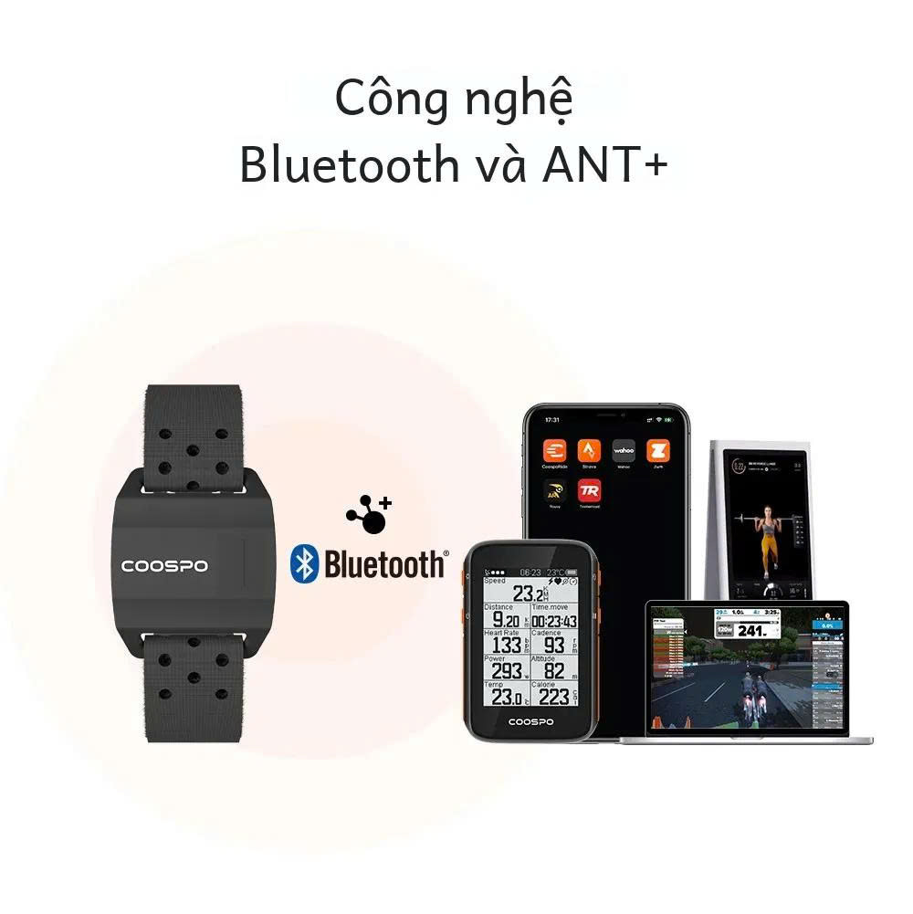 Cảm Biến Nhịp Tim Đeo Tay Coospo HW706 HRM ANT+ BLE5.0 IPX67 Tương Thích Garmin Bryton IGPSPORT Coosporide Opendrider